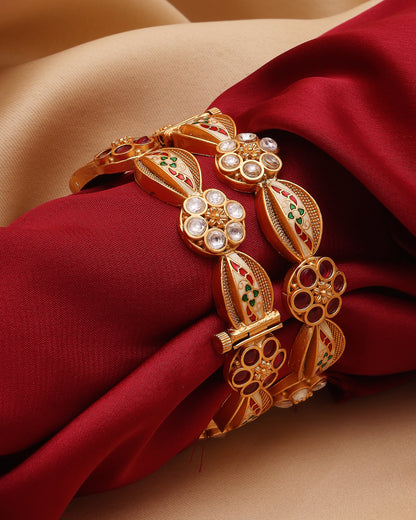 Rajnita Meenakari Flora Bangles (Red & Green)