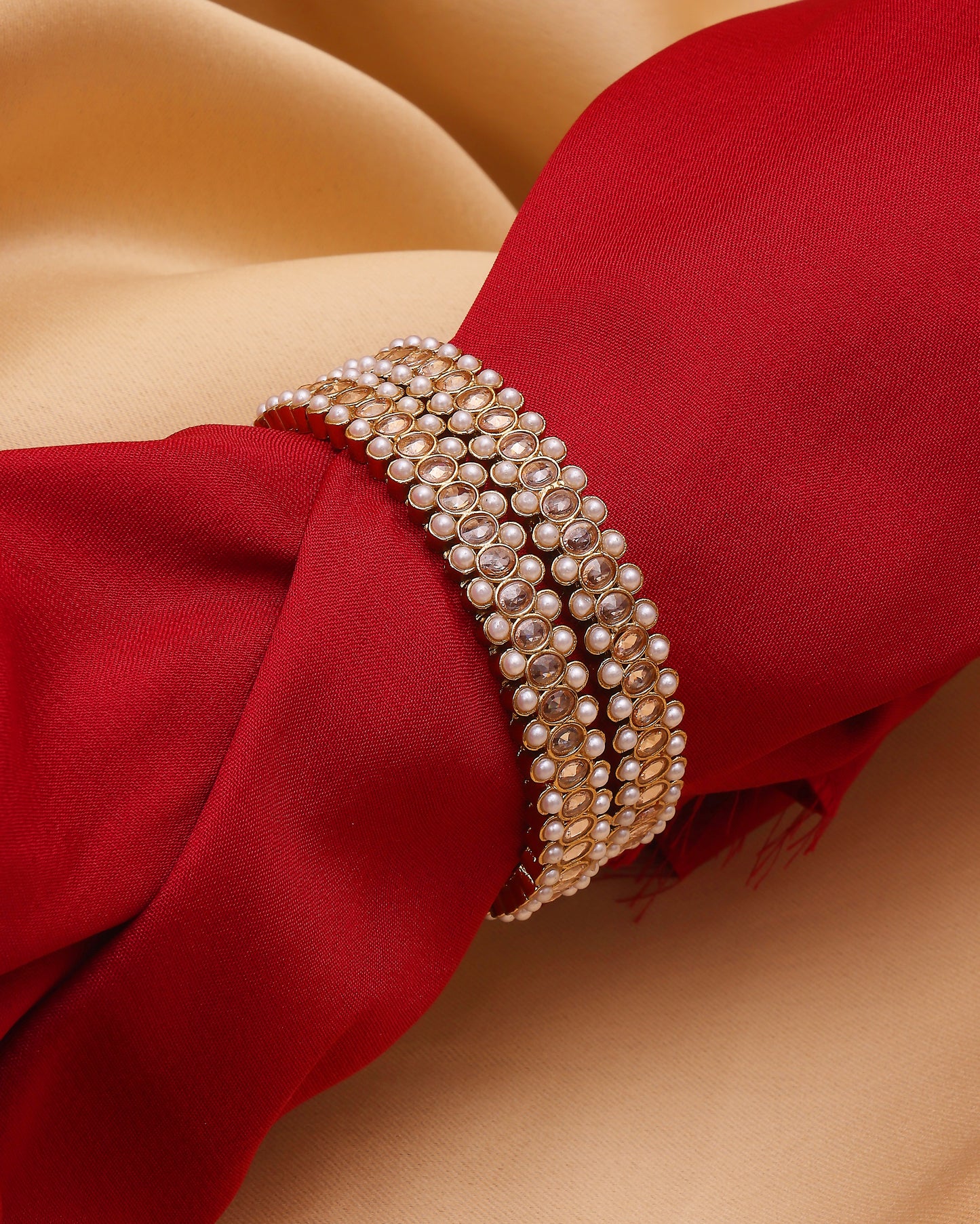 Raunaq Triple Row Pearl-Kundan Bridal Bangles