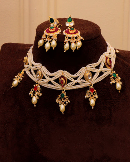 Pearl Weave Meenakari Drop Set