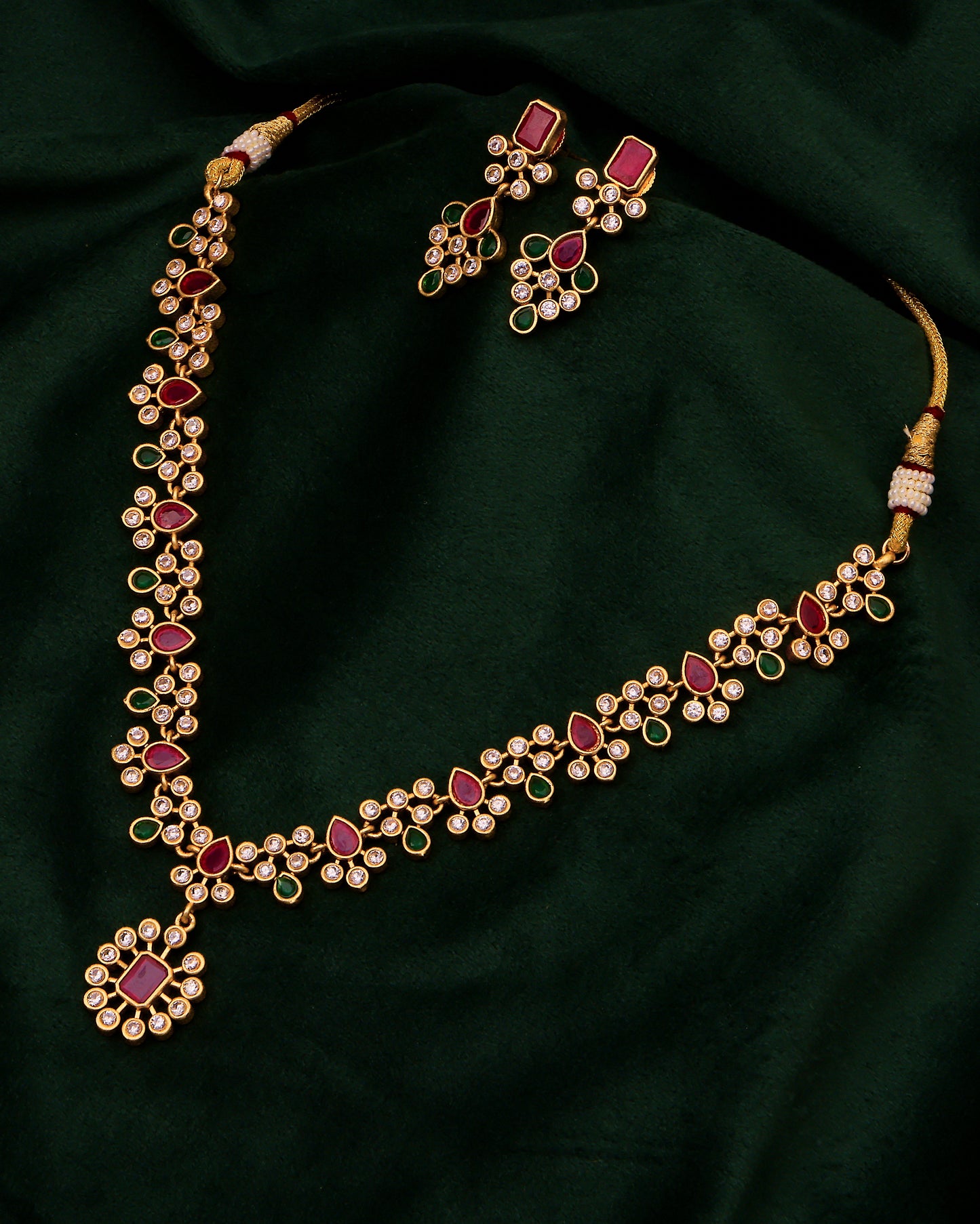 Rudramini Moissanite Ruby-Emerald Choker Set