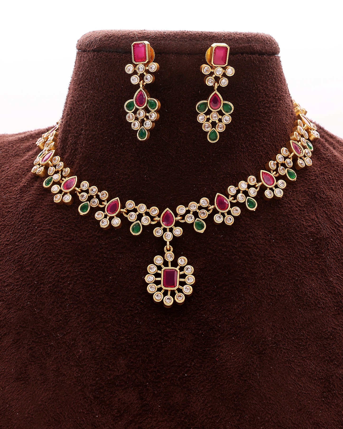 Rudramini Moissanite Ruby-Emerald Choker Set