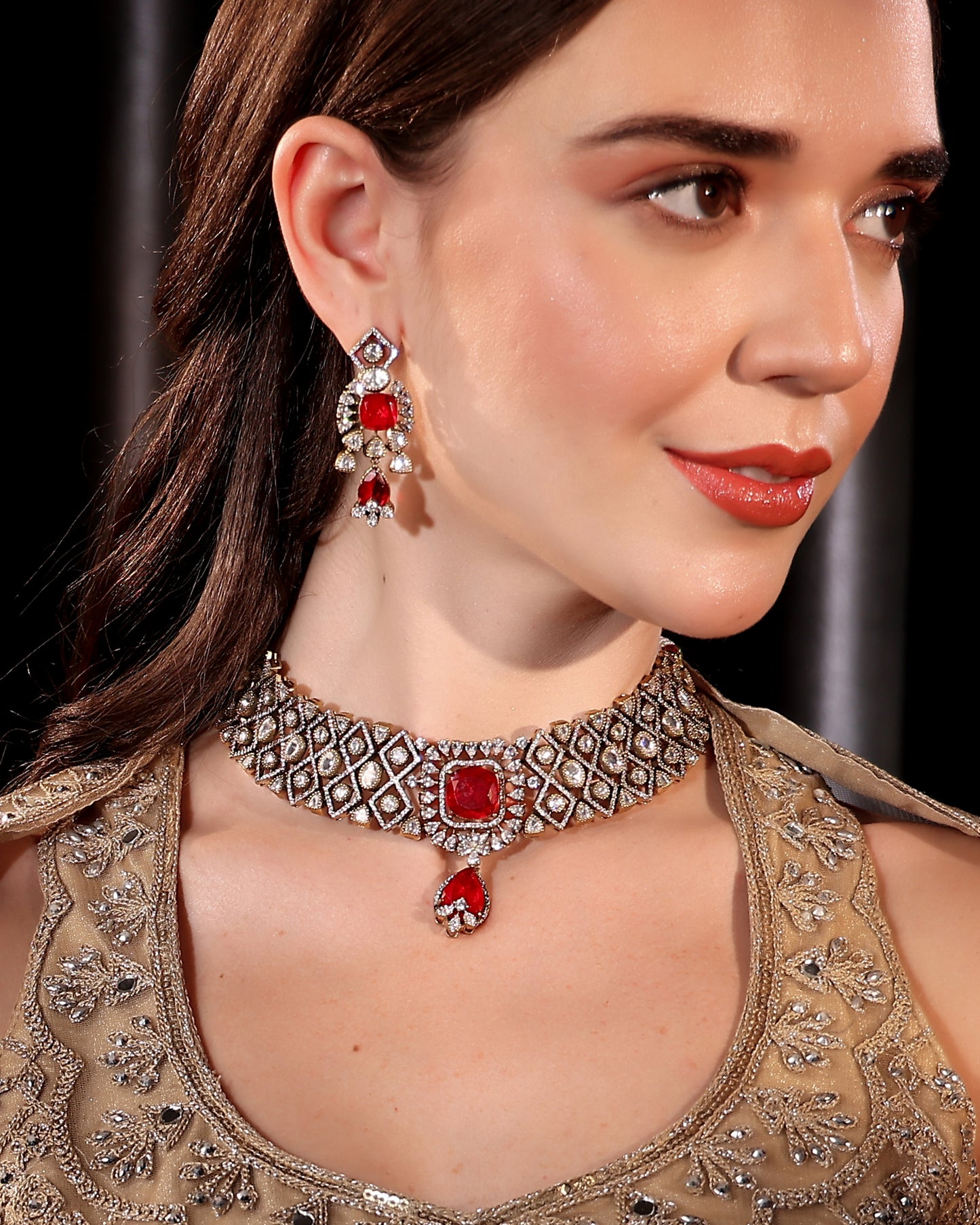 Crimson Glint Moissanite Statement Set