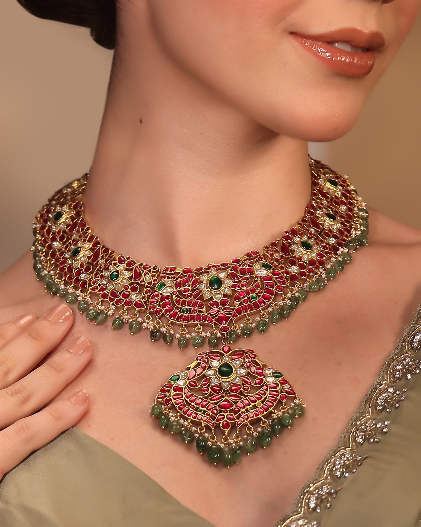 Mahalaya Heirloom Enamel Polki Choker