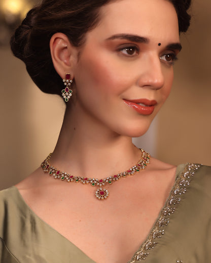Rudramini Moissanite Ruby-Emerald Choker Set