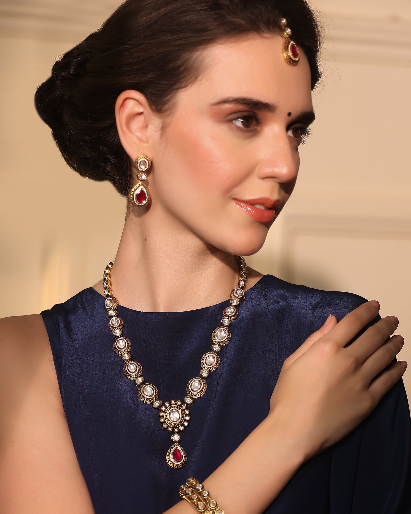 Jharvani Moissanite Ruby-Filigree Bridal Set