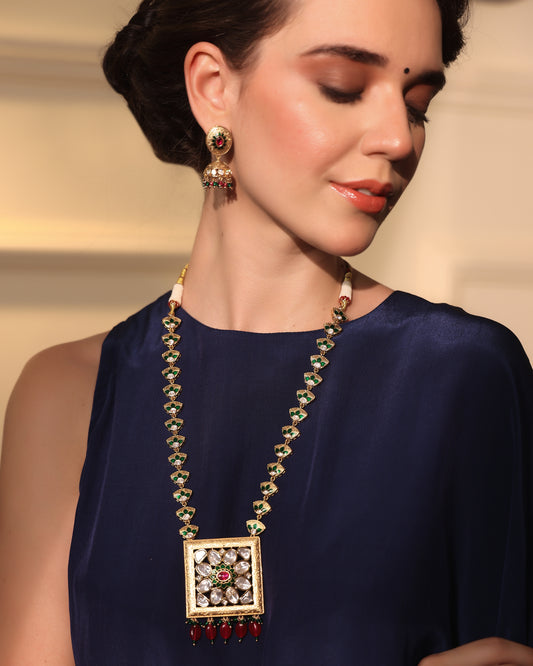 Rajdeepa Polki Square Meenakari Set