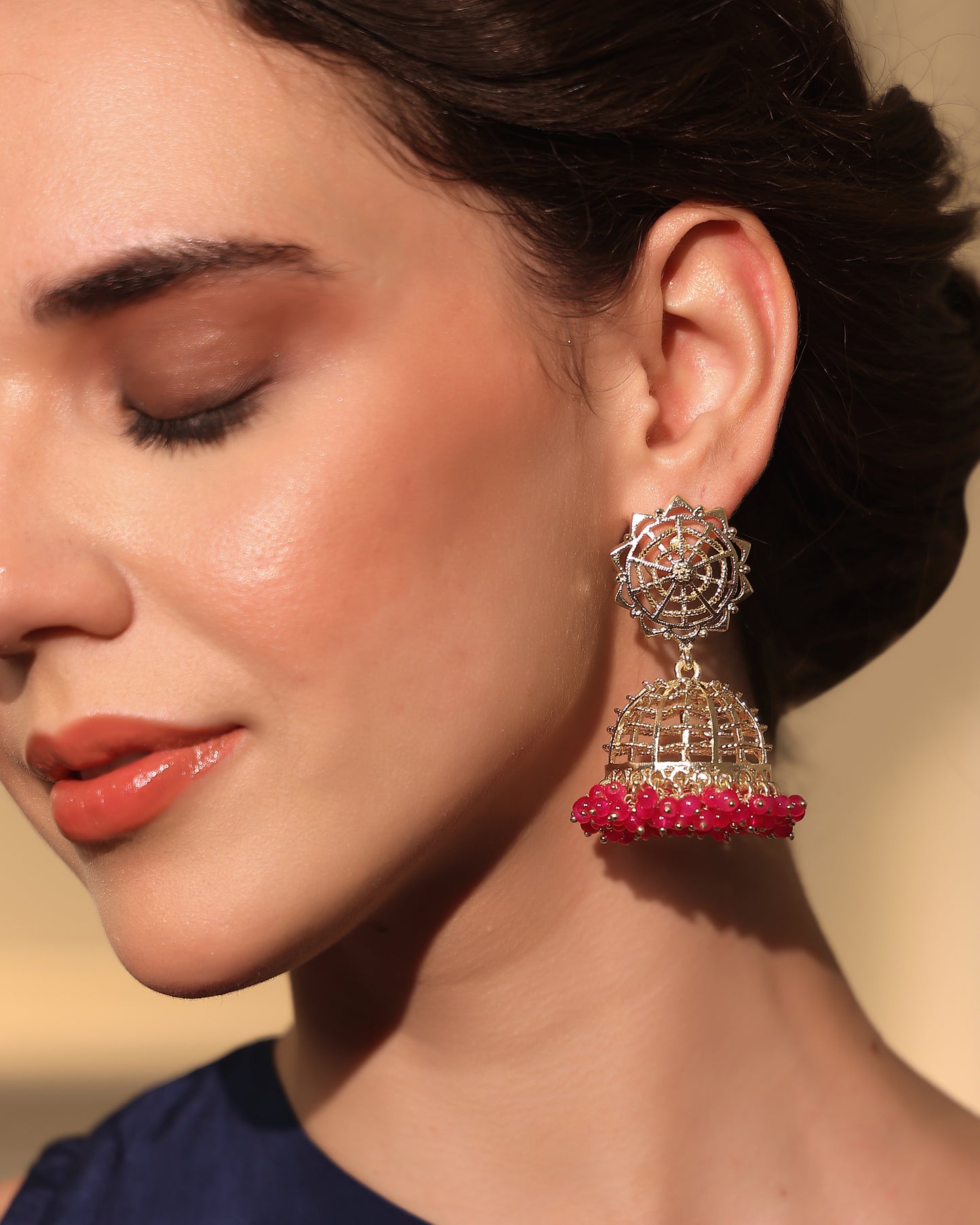 Zarina Ruby Lattice Jhumkas