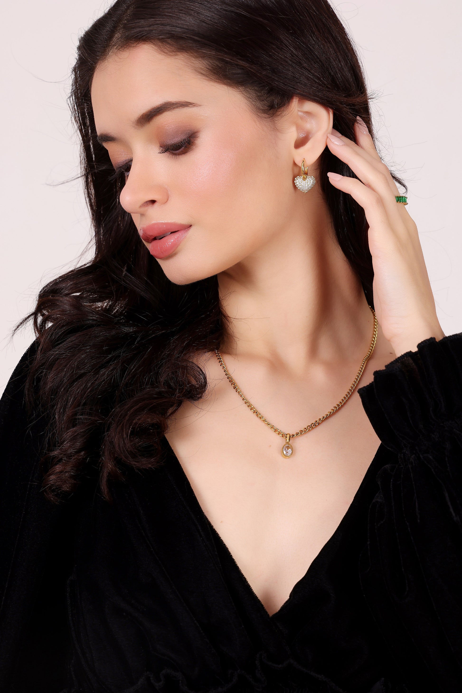 Model wearing Darling Hoops – front view