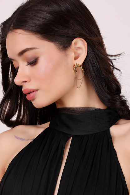 Model wearing Dual-Chain Cascade Hoops – side profile