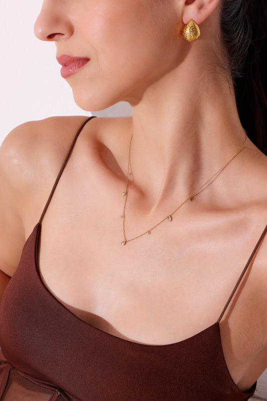 Model wearing Halo Thread Necklace – side profile