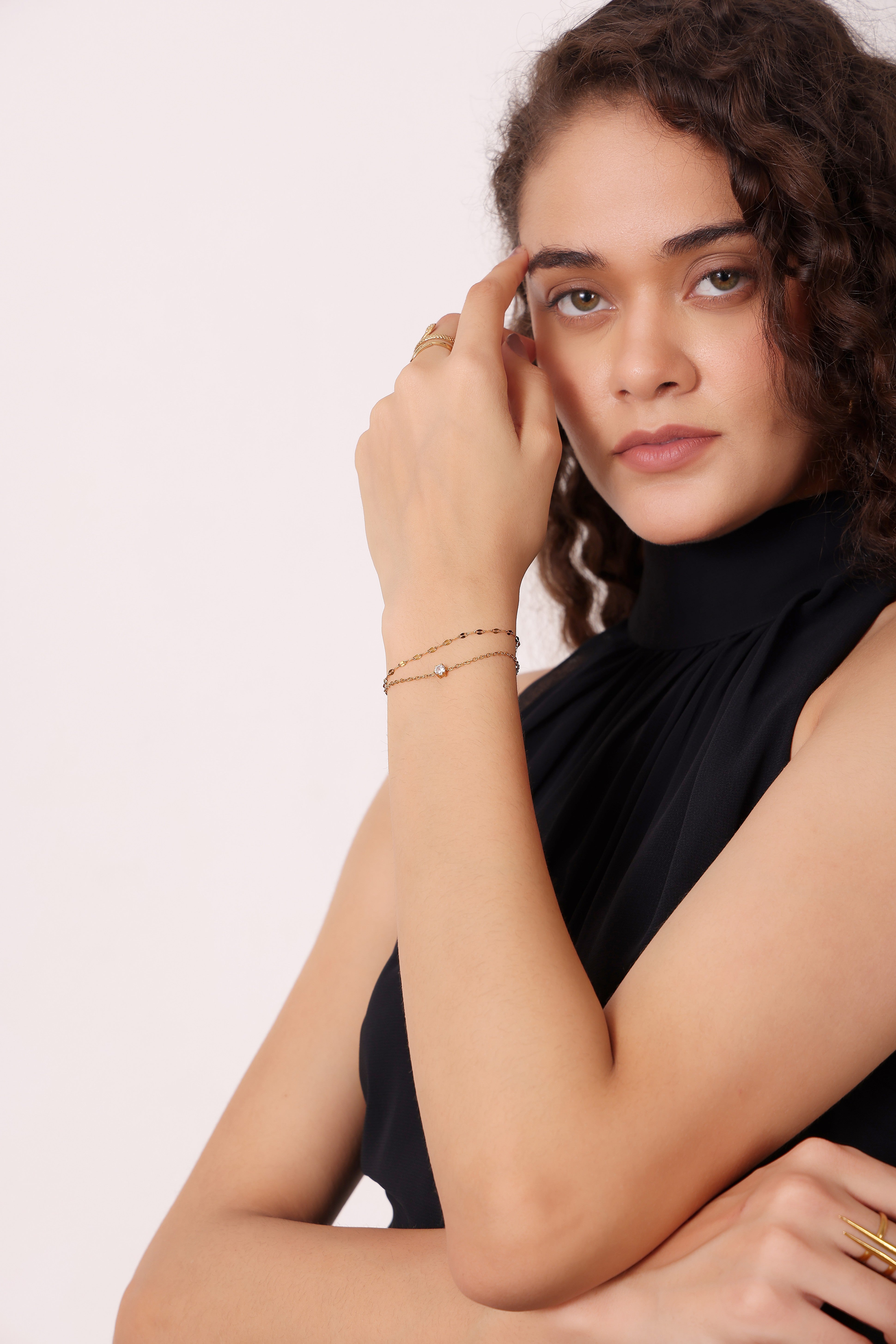Model wearing Slim Chain Bracelet – front view