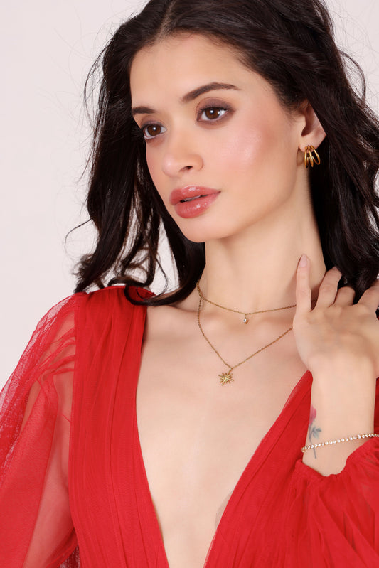 Model wearing Starlight Layered Necklace – front view