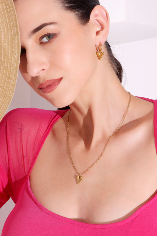 Model wearing Sweetheart Hoops – side profile