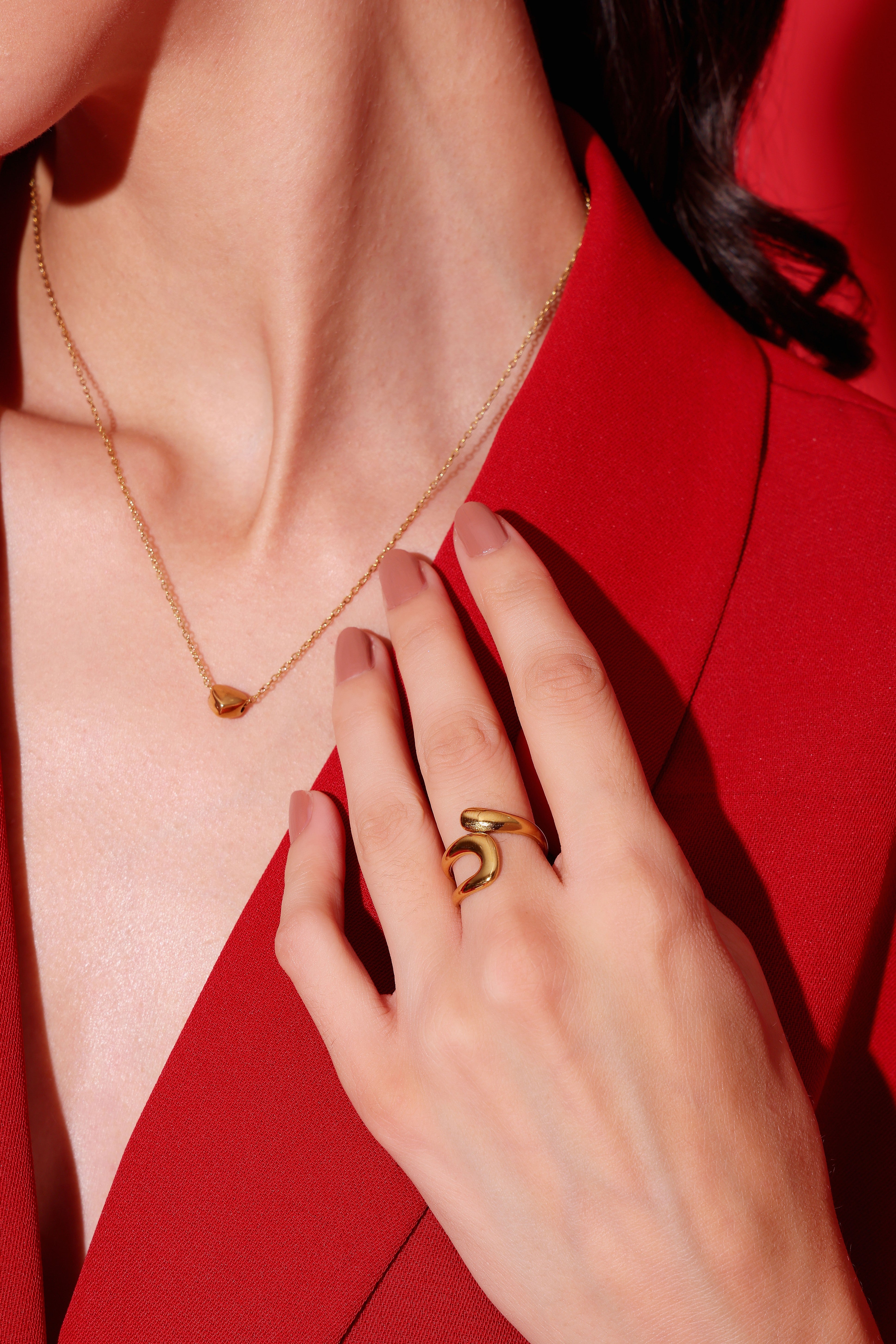 Model wearing Textured Band Ring – front view