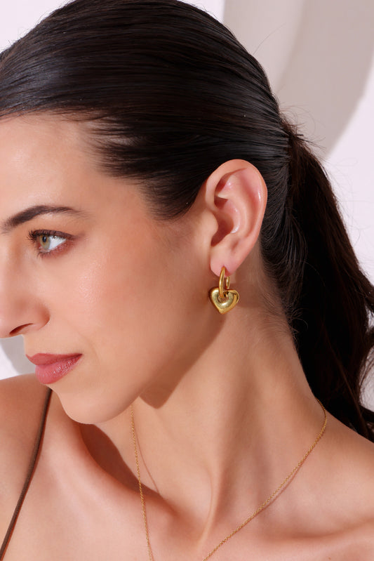 Model wearing Trueheart Hoops – side profile